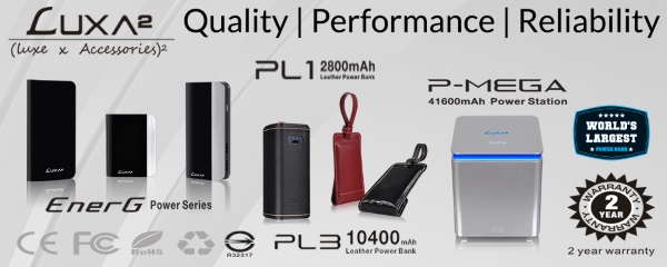 LUXA2 portable power banks with 2-year warranty